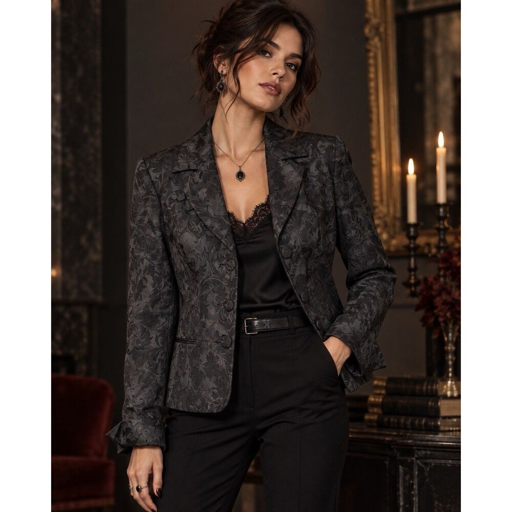 Vintage Y2K Black Brocade Blazer W 10 Whimsigoth Romantic Goth Dark Academia
